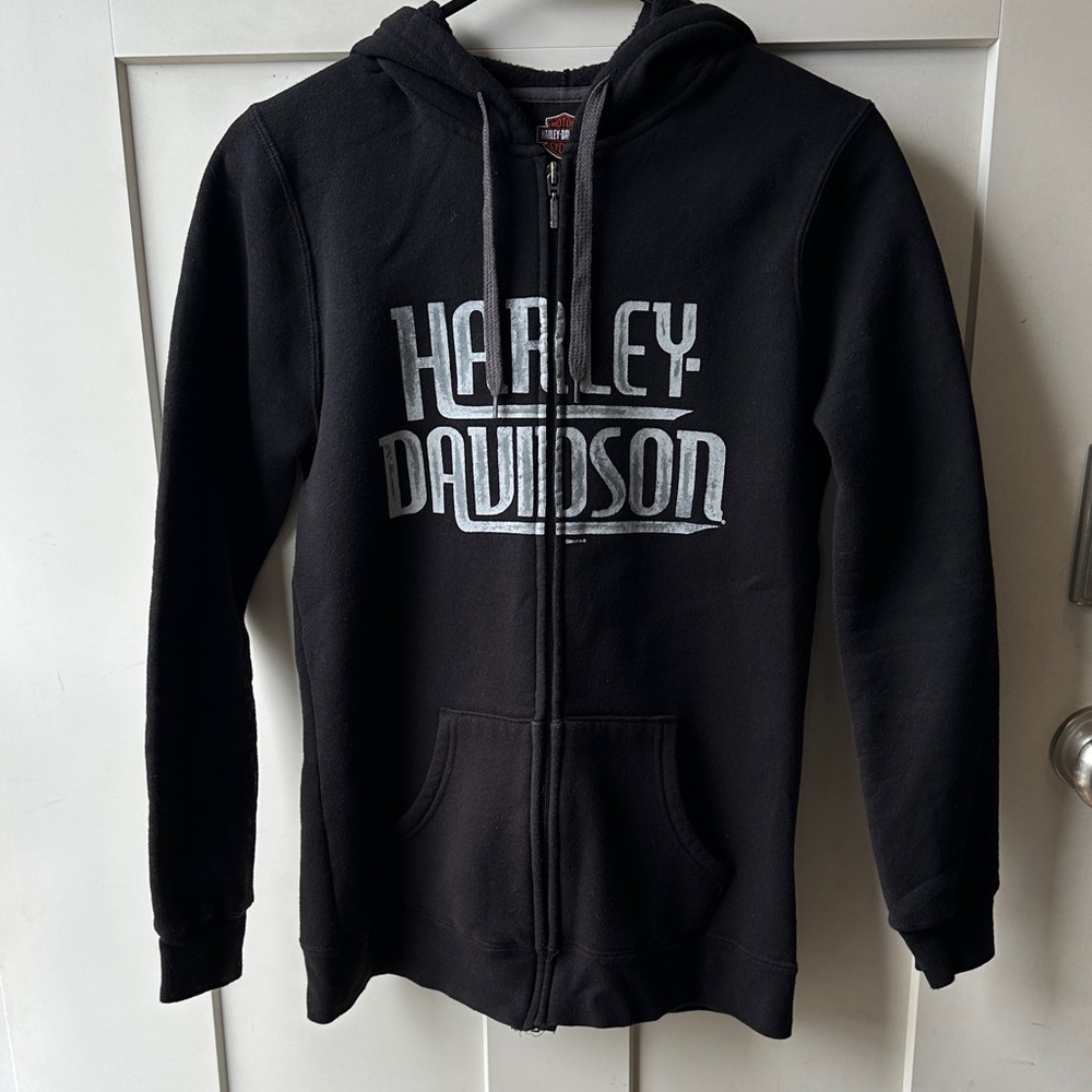 Harley-Davidson Black and Silver Zip-Up Hoodie
